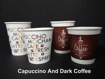 Cappuccion and dark coffee paper cups with designs